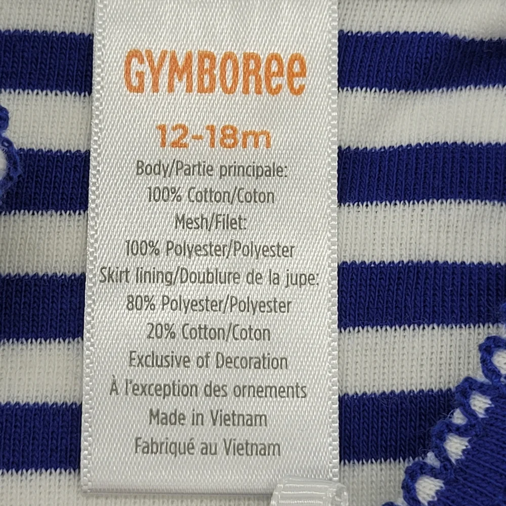 Gymboree Dress Blue Striped Tulle Tutu Bow Short Sleeve Size 12-18mo NEW